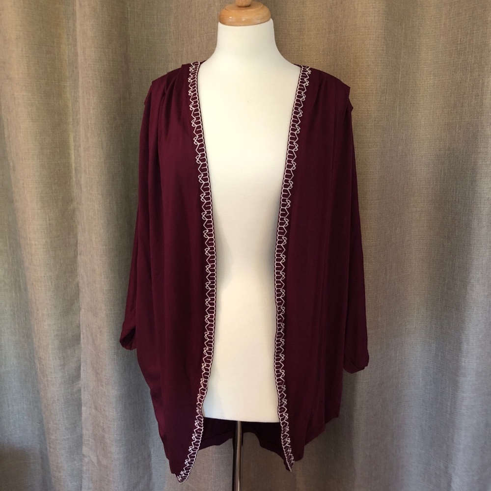 NWOT Wine Cardigan with Lace Detail